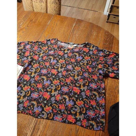 Vintage 22W Gitano Jeans Short Sleeve Round Neck Single Stitch Top Shirt Floral - Picture 1 of 5